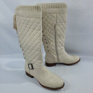 Allia Quilted Lace-Up Back Boot Bone Color Womens size 9